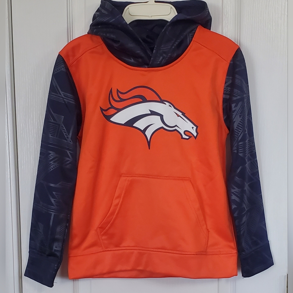 Denver Broncos NFL Hooded Pullover Sweatshirt, Orange & Blue, Kids Sz S, 6/7 NWT